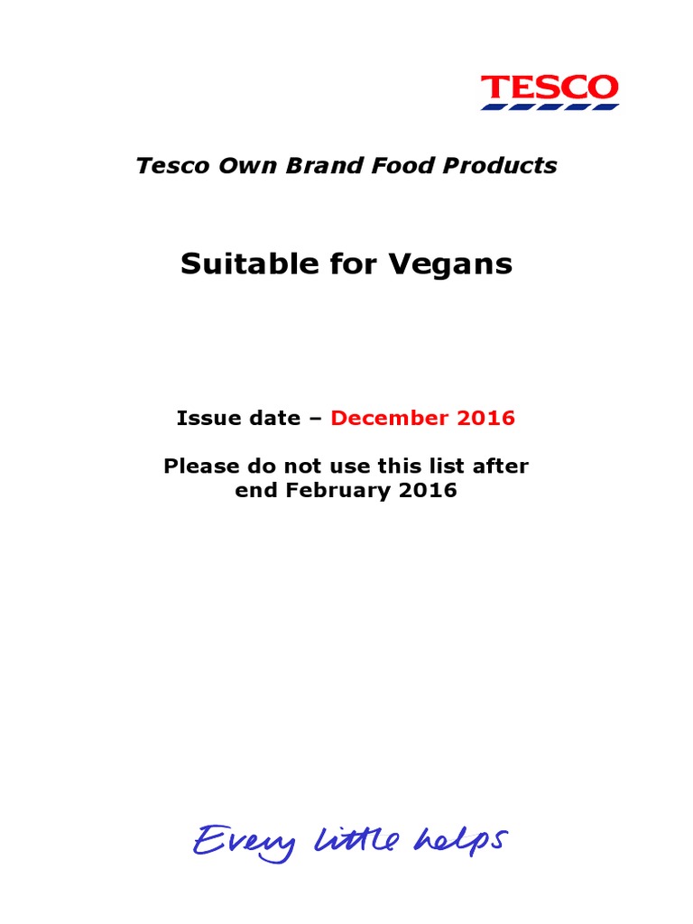 Tesco Vegan List