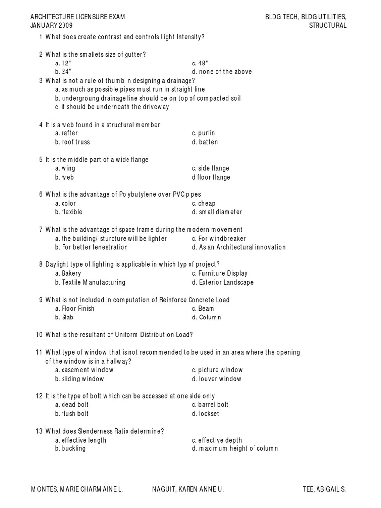 2009 Architecture Licensure Exam Questions | PDF | Door | Window