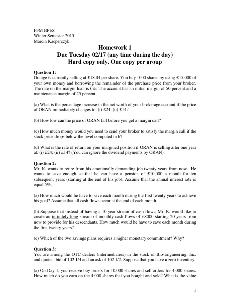 Finance Homework: Margin, Retirement, Trading Strategies | PDF | Margin ...