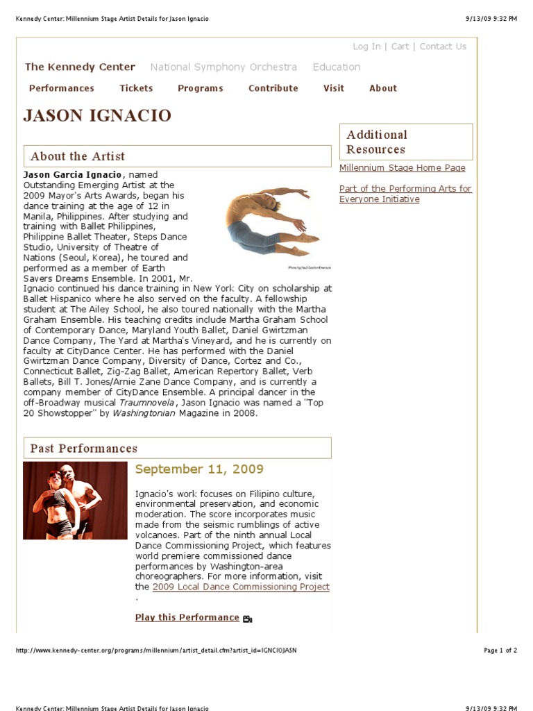 Millennium Stage Artist Details For Jason Ignacio | PDF | Ballet ...