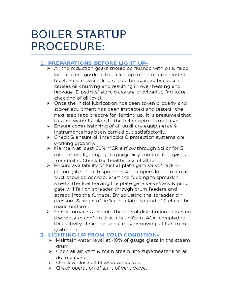 Boiler Startup Procedure | Boiler | Furnace