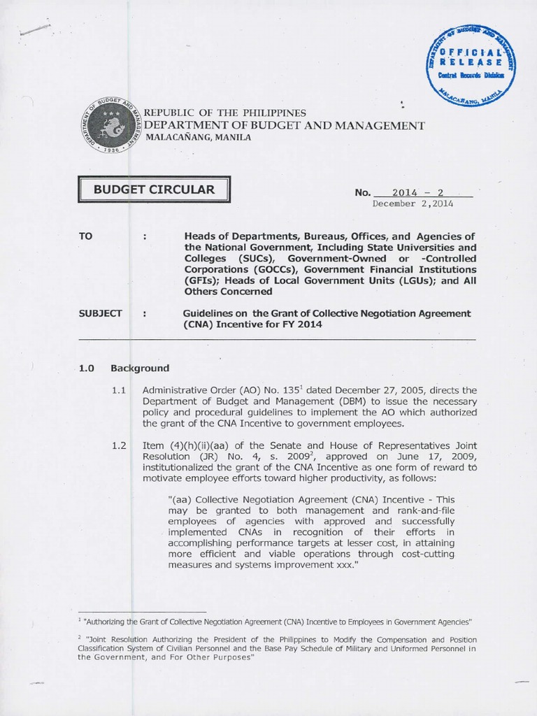 Budget Circular No. 20142 PDF Incentive Employment