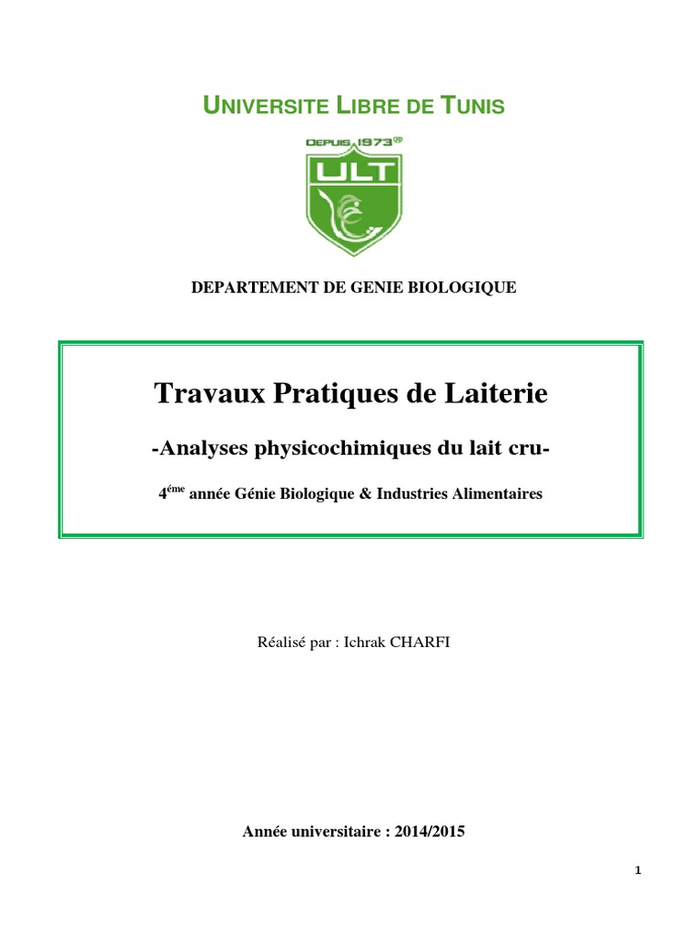 Analyse physicochimique du lait PDF Composés chimiques Substances — free download