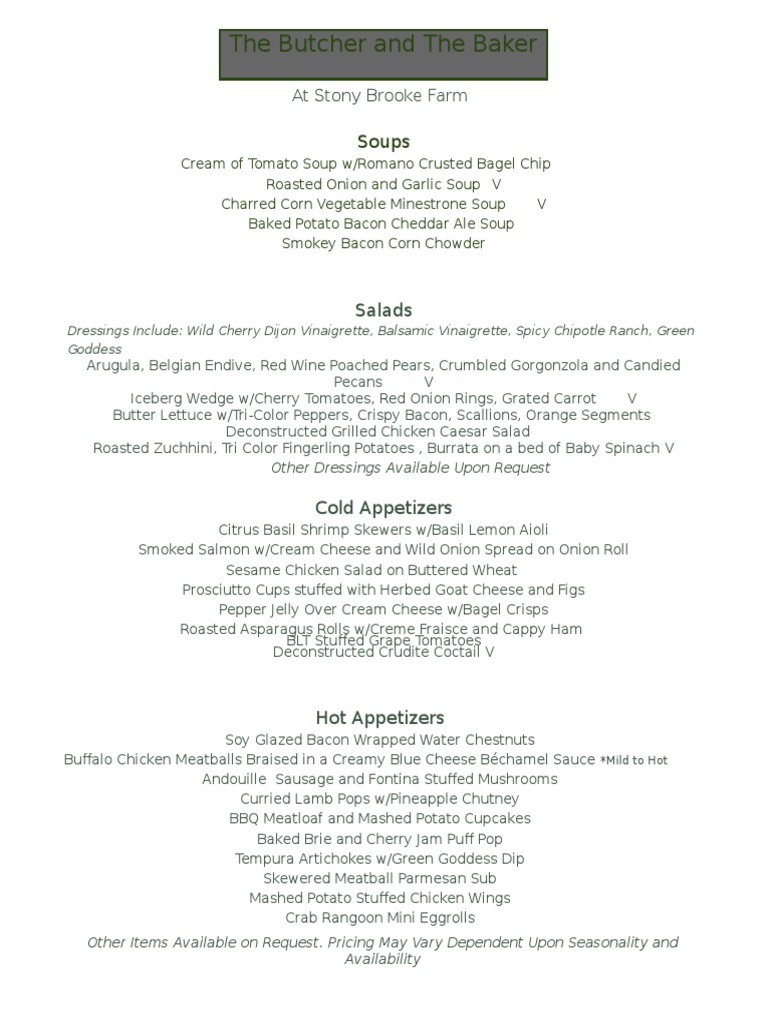 Thebutcherbakermenu | PDF | Tomato Sauce | Salad