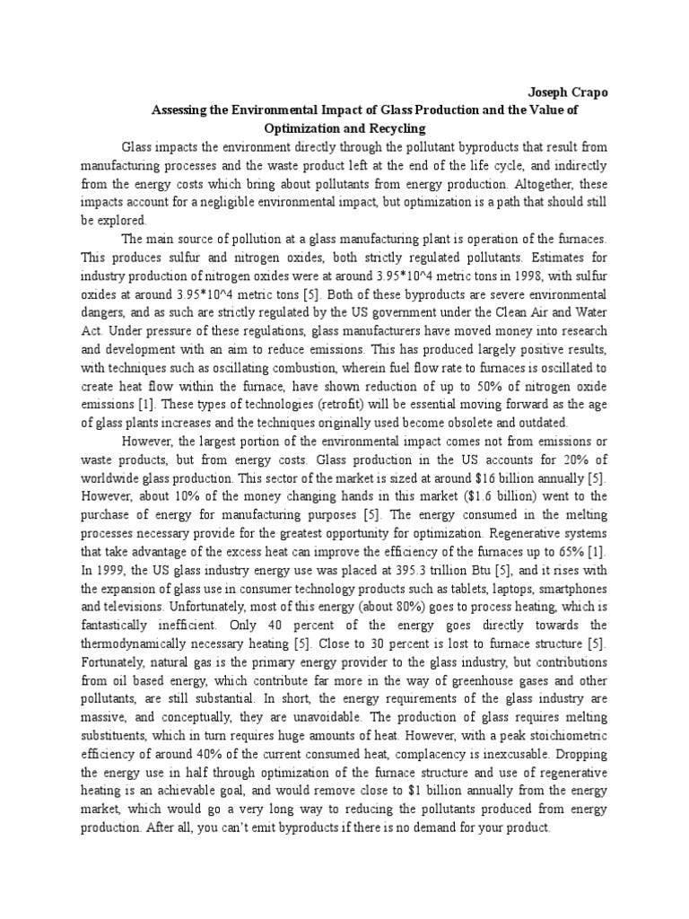 Joseph Crapo Assessing The Environmental Impact of Glass Production and