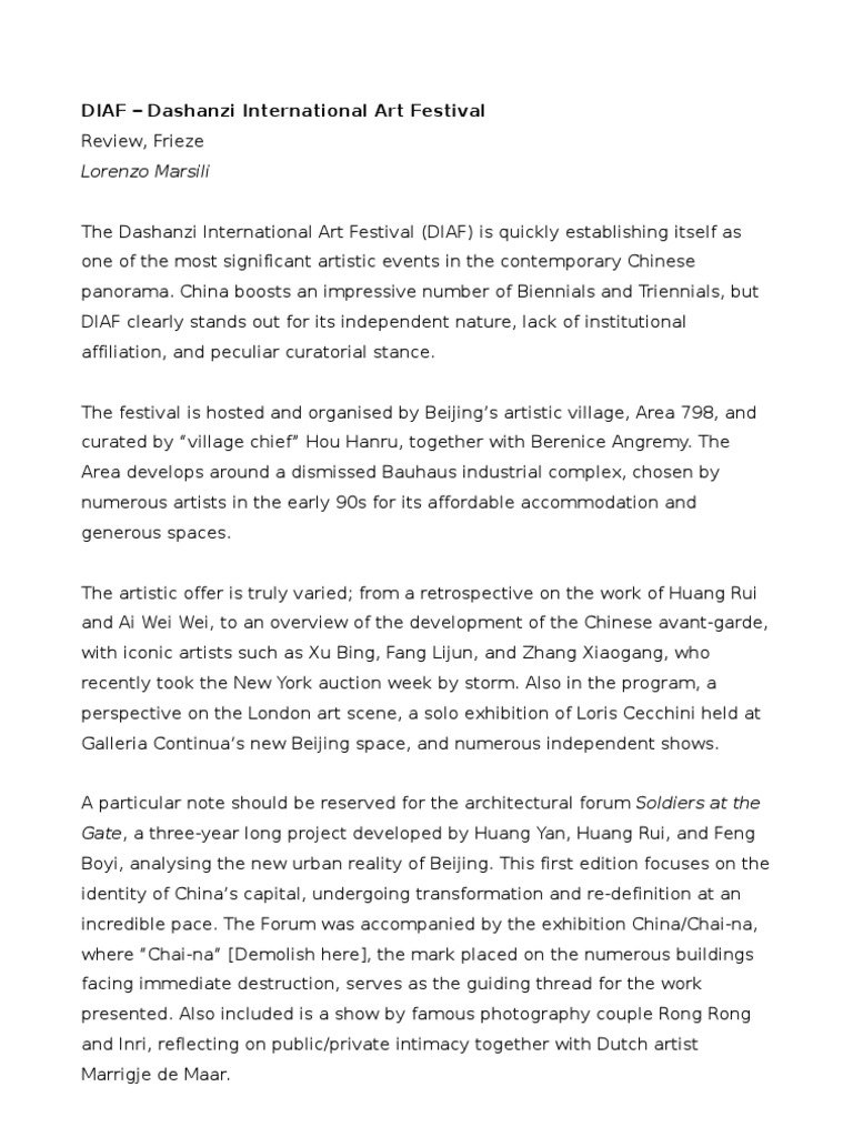 DIAF: Beijing's Art Festival Highlights | PDF