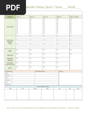 Ambleside Online Year 1 Weekly Schedule BLANK