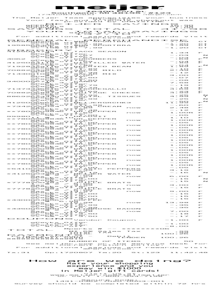 Meijer Digital Receipt PDF Debit Card Payments
