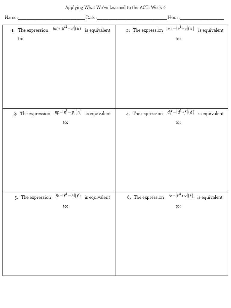 ACT Week 2 Algebra Practice Problems | PDF | Teaching Methods & Materials