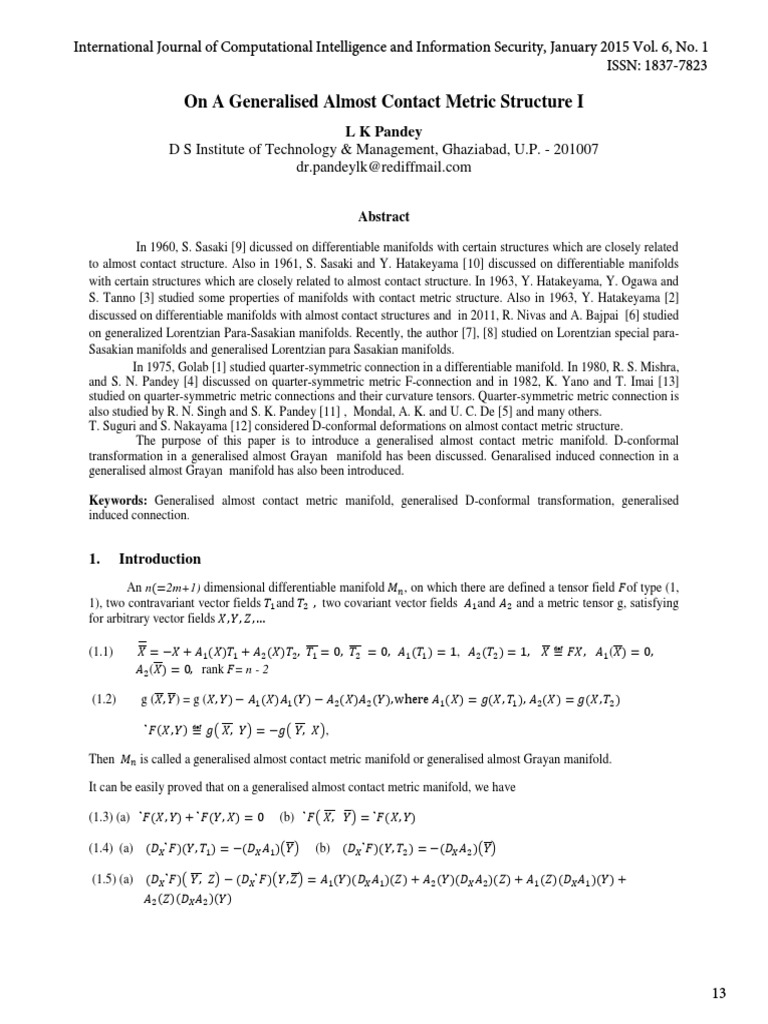 Paper2 On A Generalised Almost Contact Metric Structure I PDF Differential Geometry
