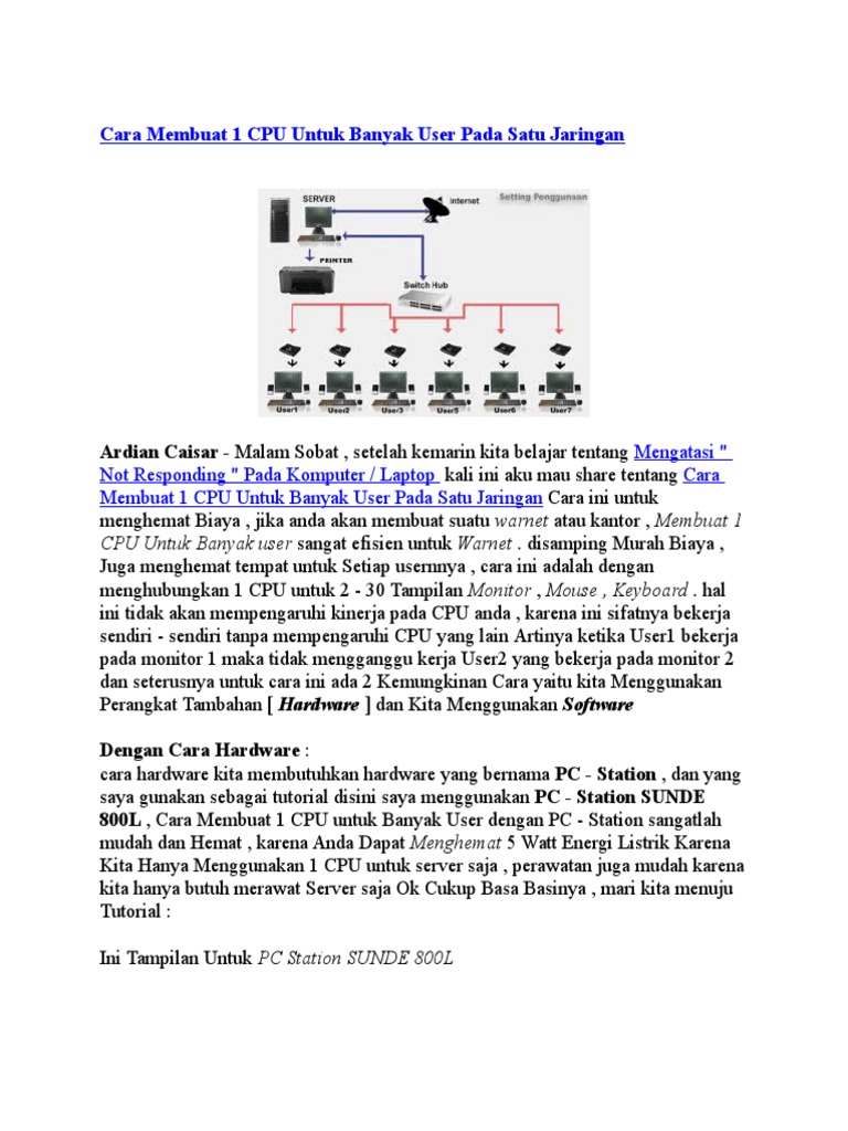 Cara Membuat 1 CPU Untuk Banyak User Pada Satu Jaringan | PDF