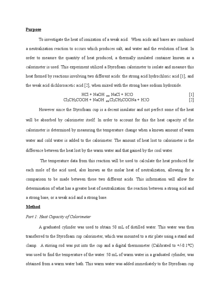 Heat of Neutralization Lab Report Sodium Hydroxide Mole (Unit)