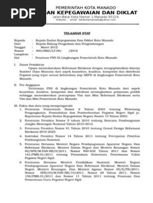 Contoh Telaahan Staf Penataan Pns