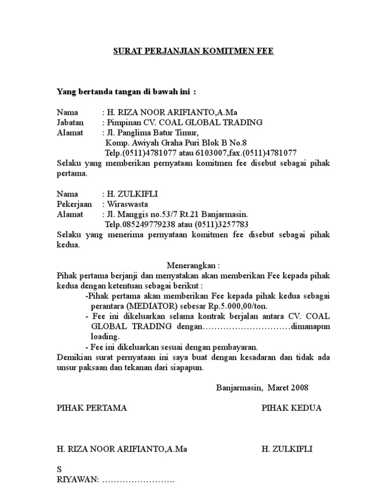 Surat Perjanjian Komitmen Fee2 Terima kasih telah membaca artikle kami sampai jumpa pada lain kesempatan.