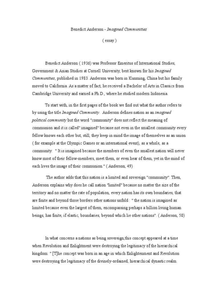 Benedict Anderson Imagined Communities . Reflections on