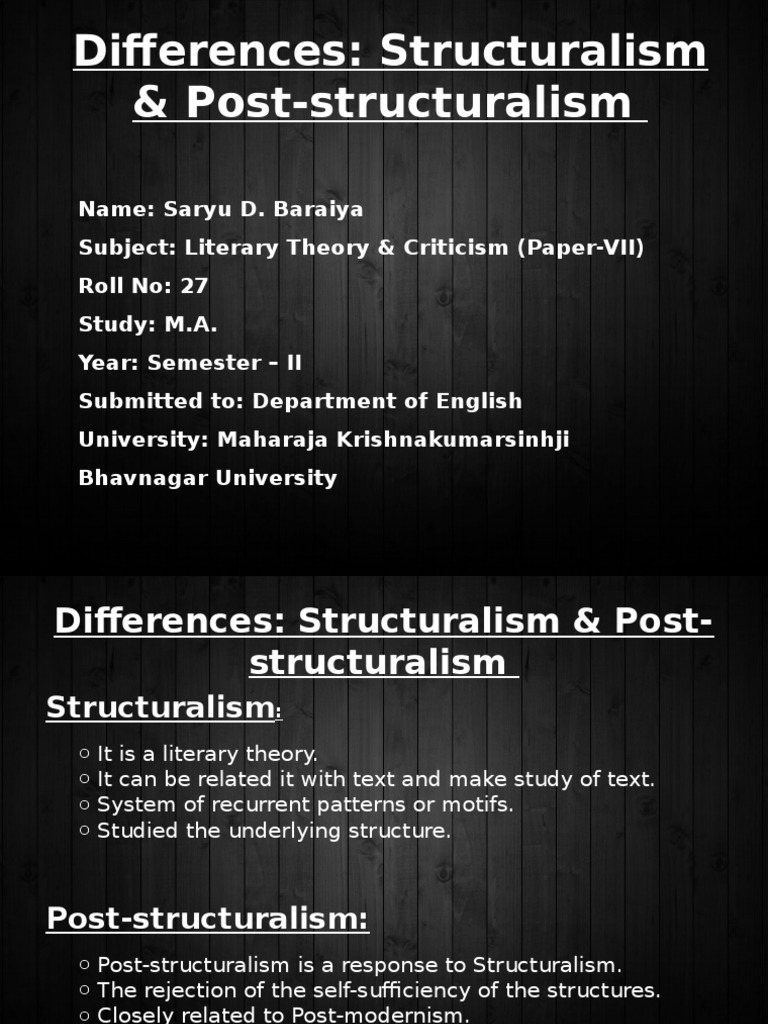 Differences Structuralism & PostStructuralism PDF Epistemology Philosophical Movements