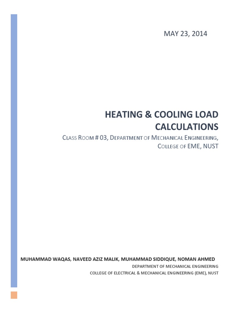 Heating & Cooling Load Calculations Report PDF Hvac Humidity