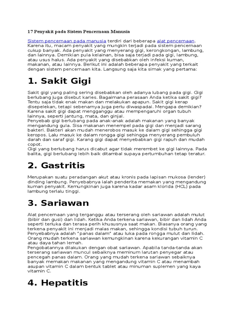 17 Penyakit Pada Sistem Pencernaan Manusia