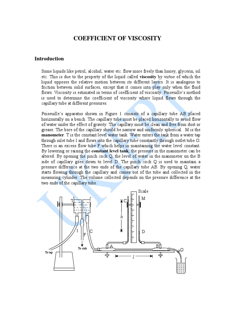 Coefficient of Viscosity PDF Fluid Dynamics Viscosity