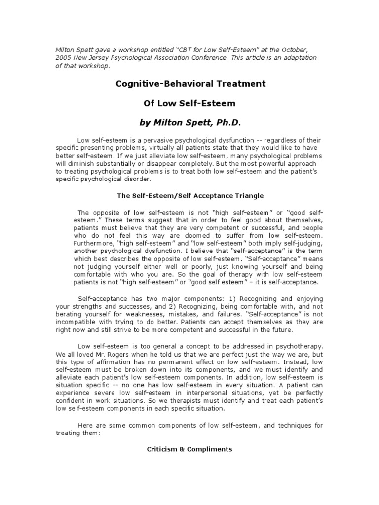 CBT of Low Ss | PDF | Self Esteem | Cognitive Behavioral Therapy