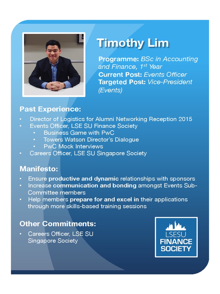 Timothy Lim: VP Events Candidate Profile | PDF