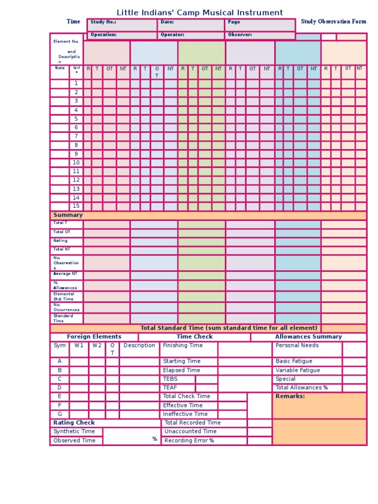 Time Study Form With Colour (1) .Docx Short | PDF