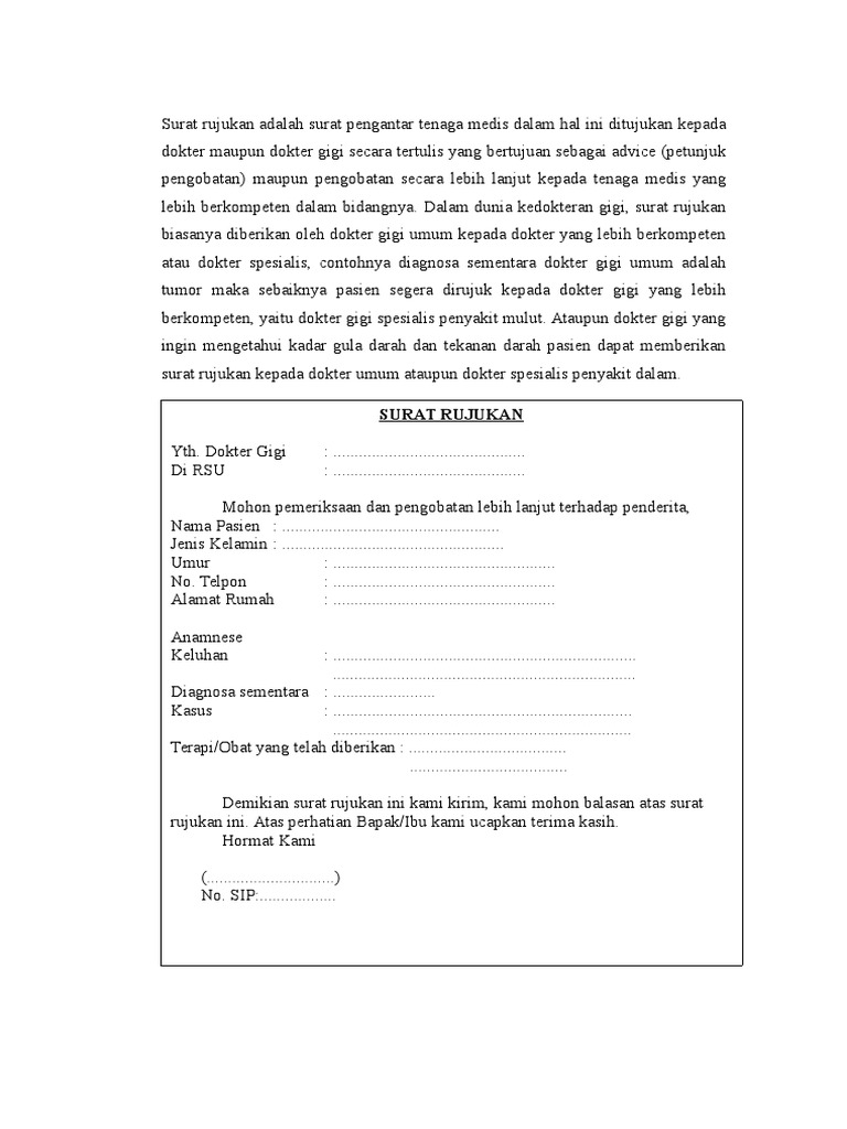 Surat Rujukan Dokter Gigi