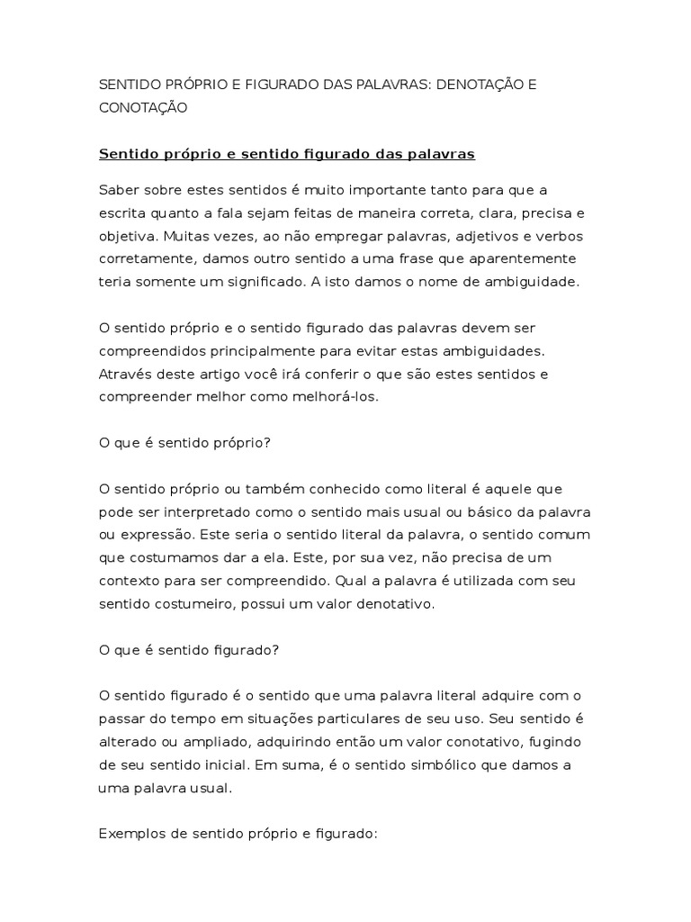 Sentido Próprio e Figurados das Palavras | PDF | Palavra | Linguística