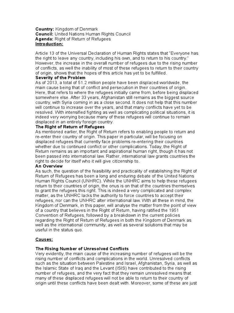 MUN Position Papers | Unrwa | Refugee