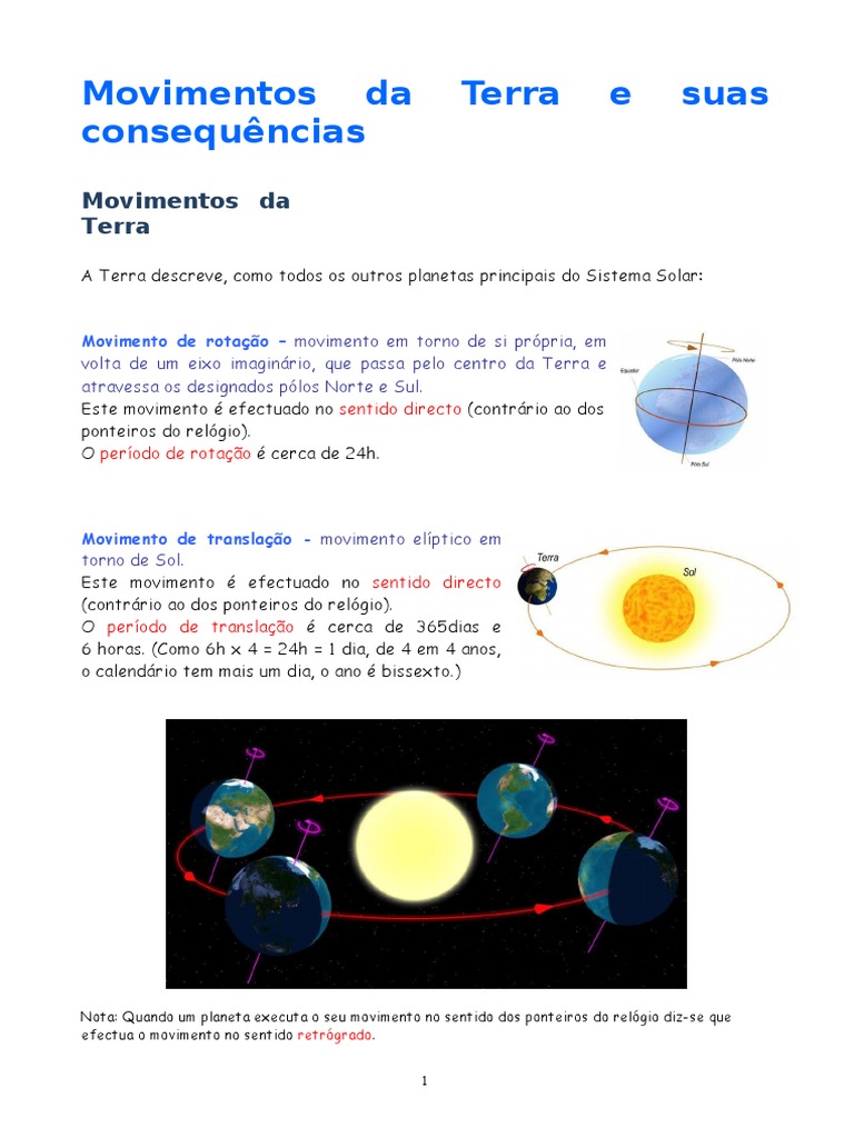 Os Movimentos Da Terra Translação E Rotação