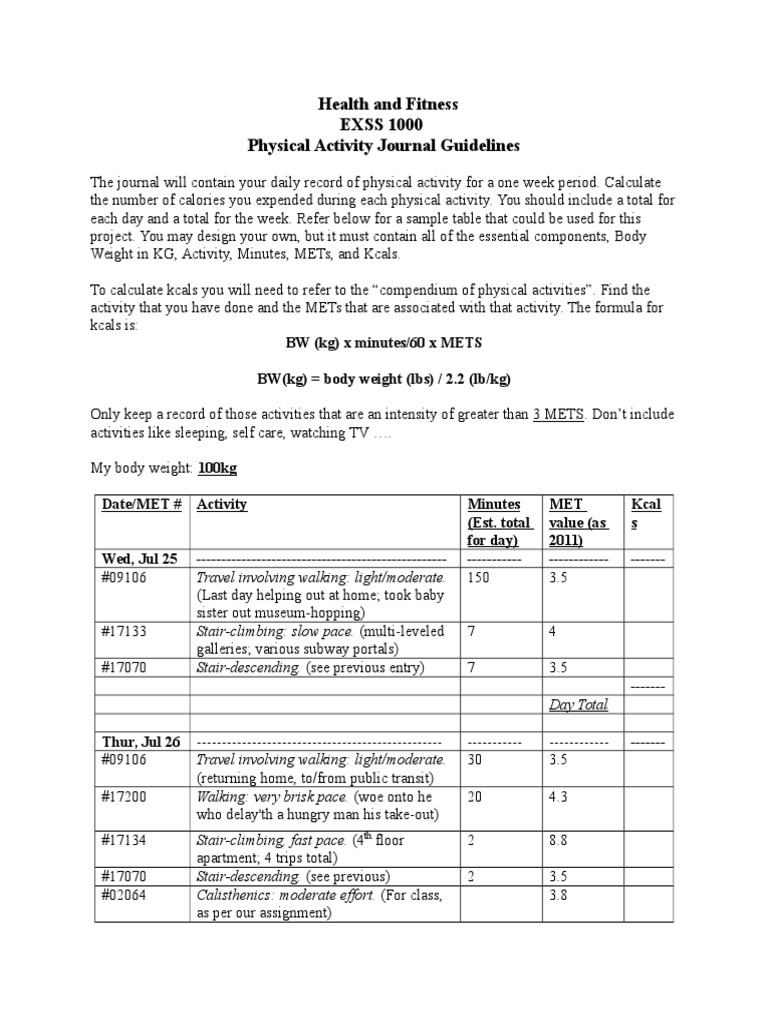 Physical Activity Journal Guidelines Online Doc 0 PDF Physical