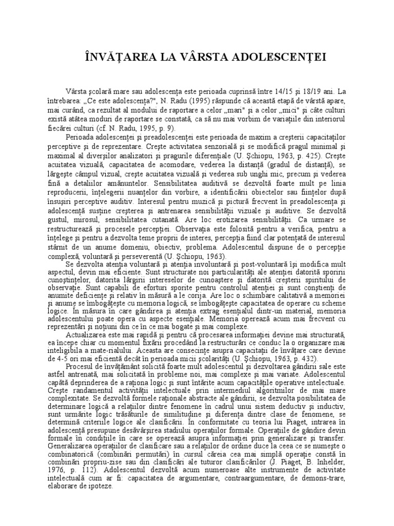 Invatarea La Varsta Adolescentei | PDF