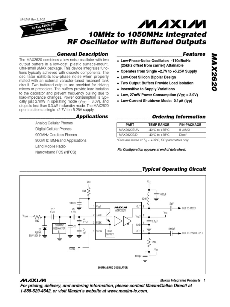 10Mhz To 1050Mhz Integrated RF Oscillator With Buffered Outputs | PDF ...