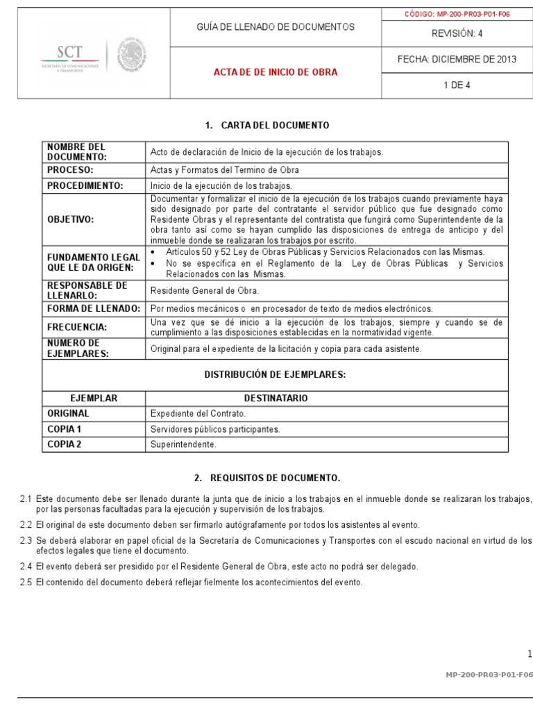 Guía para Acta de Inicio de Obra | PDF | Pena capital | Gobierno