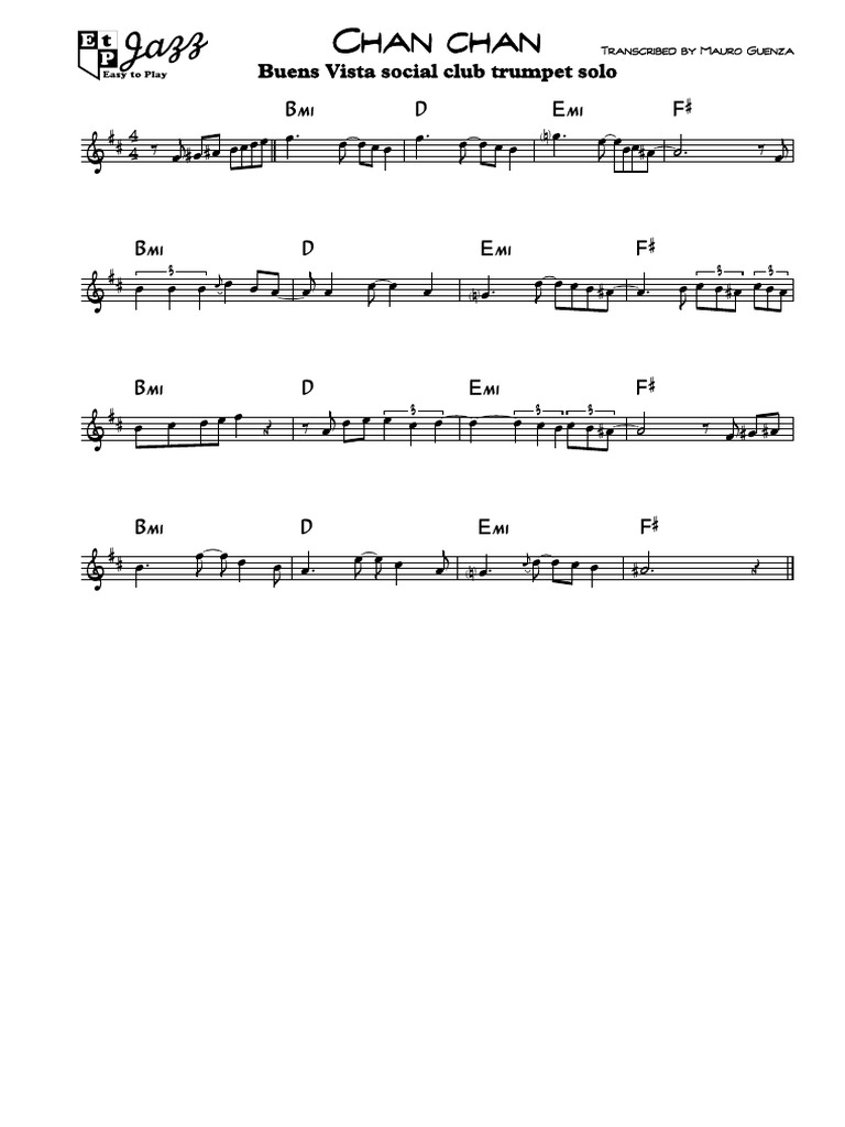 Chan Chan Solo trumpet Chansons Musique en langue espagnole