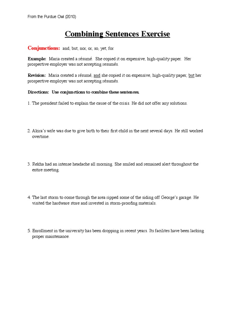 Sentence Combining Exercises Guide | PDF | Résumé | Business