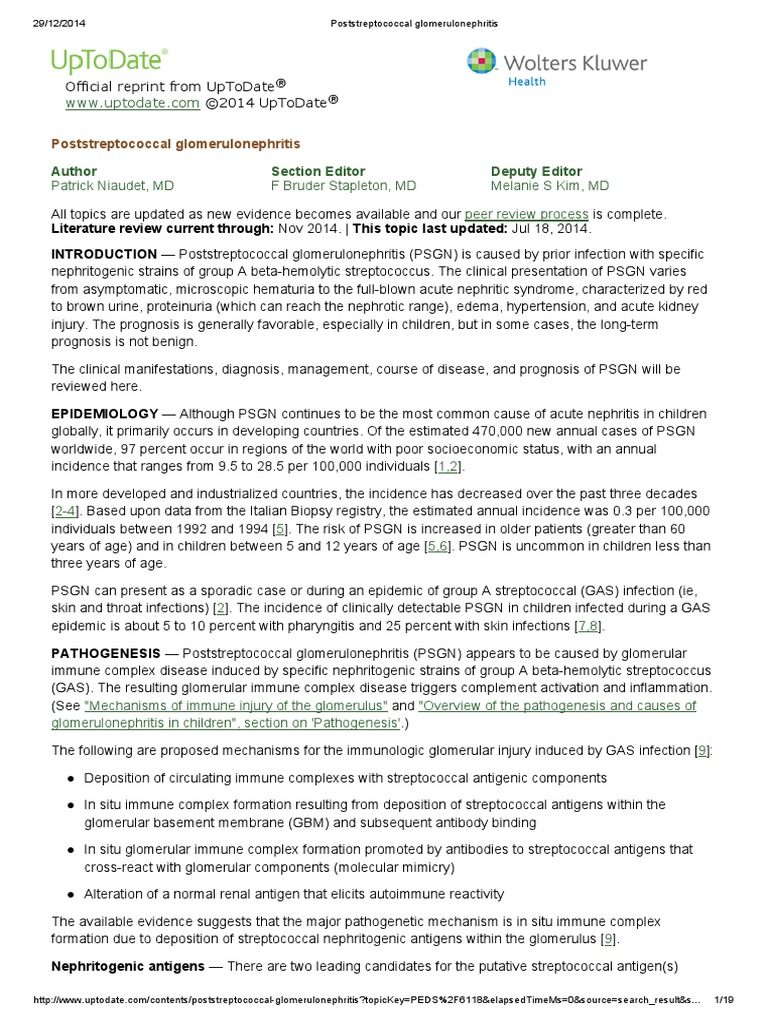 Poststreptococcal Glomerulonephritis PDF Kidney Disease Internal Medicine