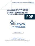 Protocolo de Calificación Operacional de La Hoja de Cálculo Formato de Validación Rety