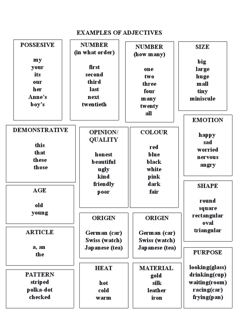 Adjective Examples for Learners | PDF