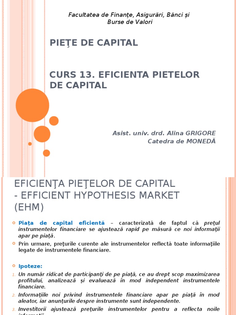 Curs 13. Eficienta Pietelor de Capital Piete de Capital PDF