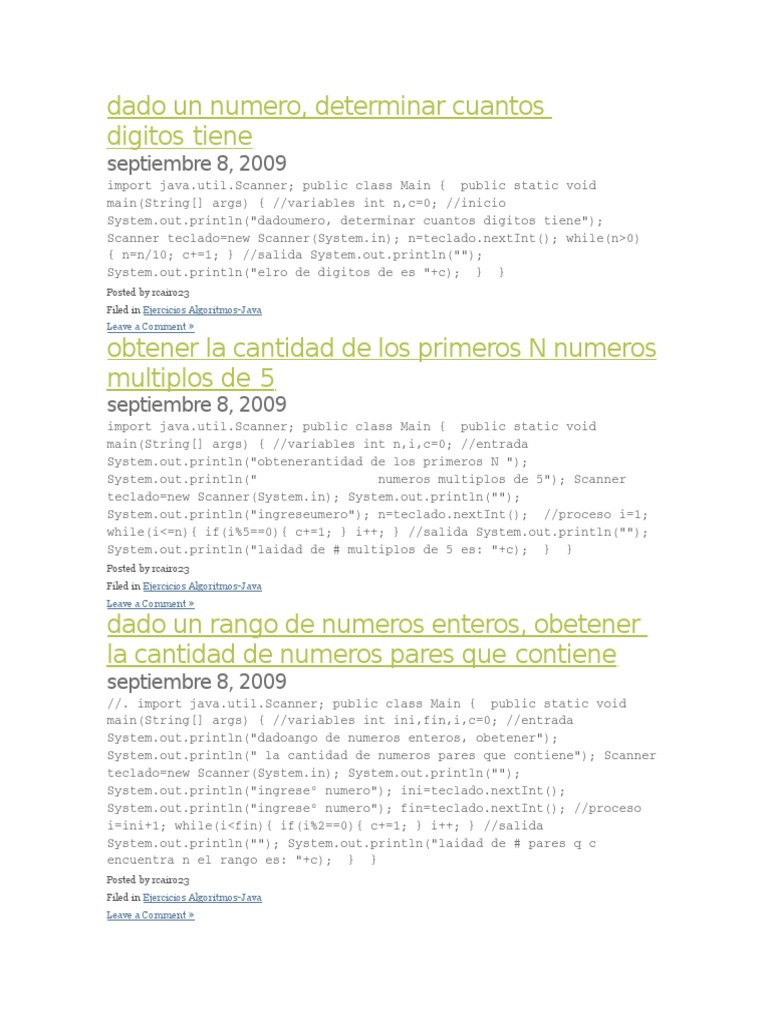 Ejercicios Java | PDF | División (Matemáticas) | Java (lenguaje de ...