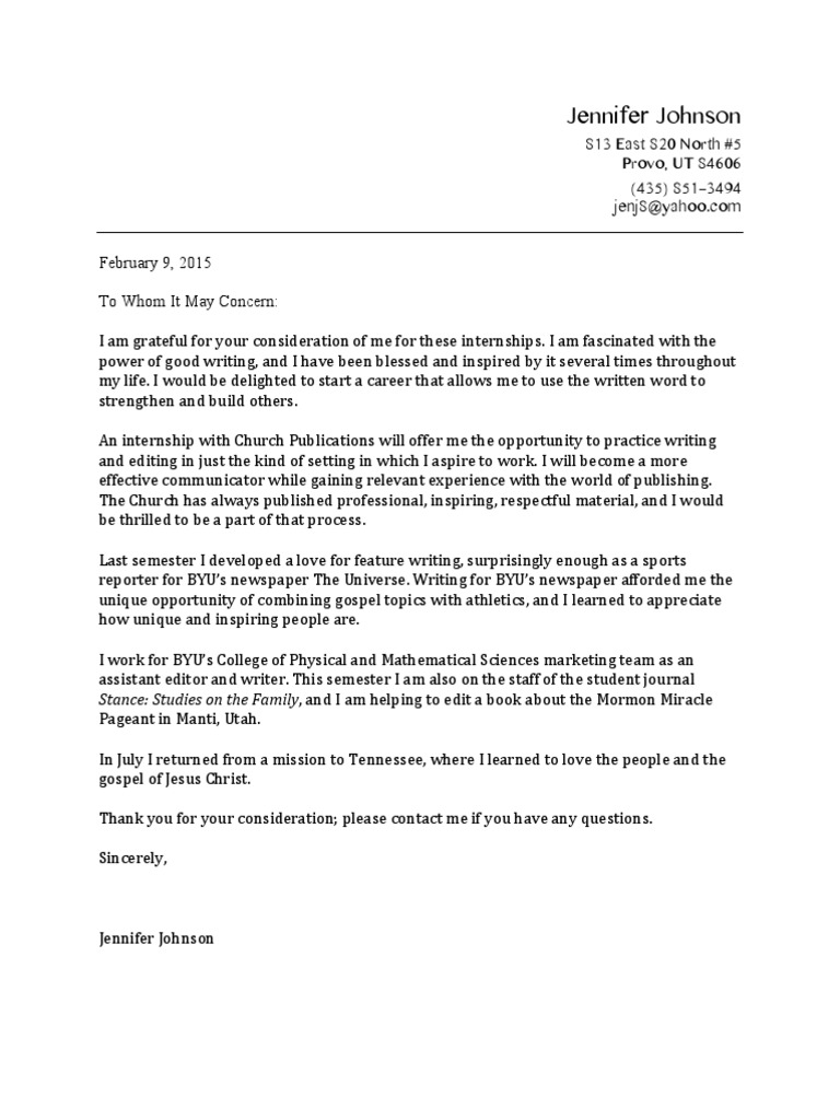 Internship Application Letter | PDF