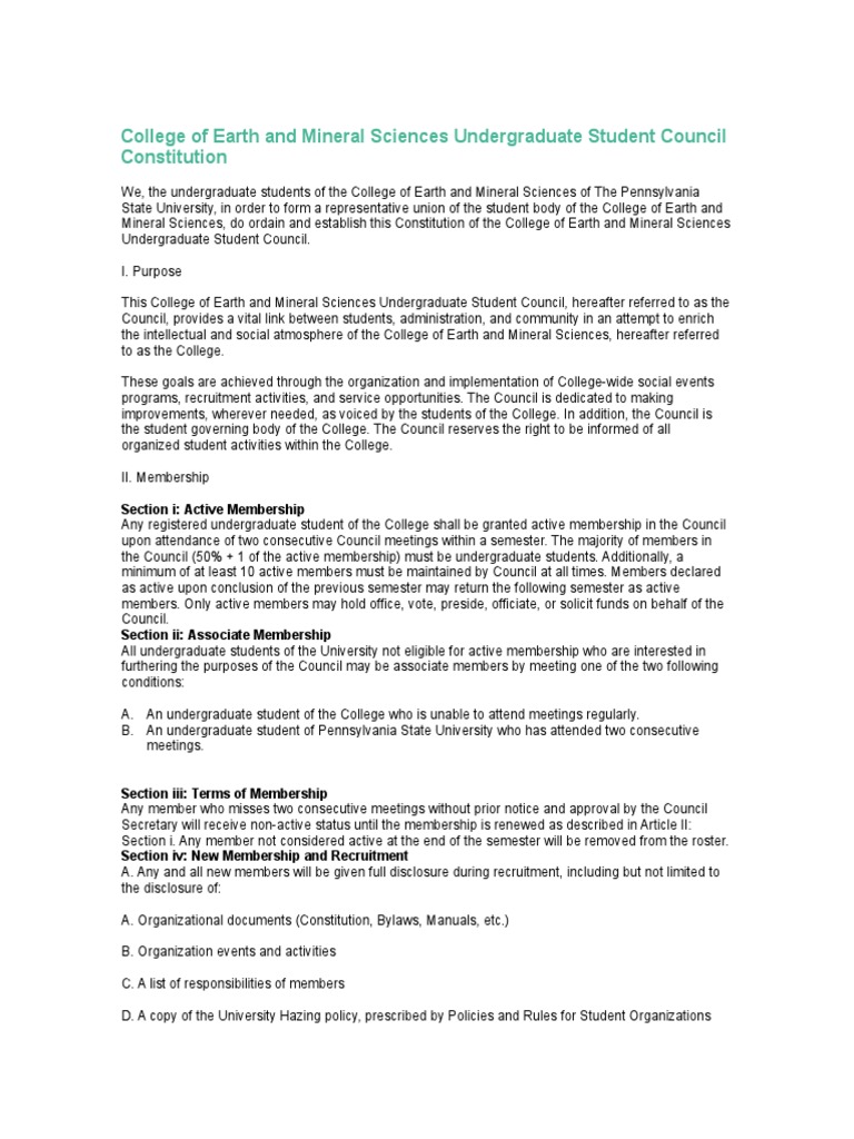 The College of Earth and Mineral Sciences Student Council Constitution ...