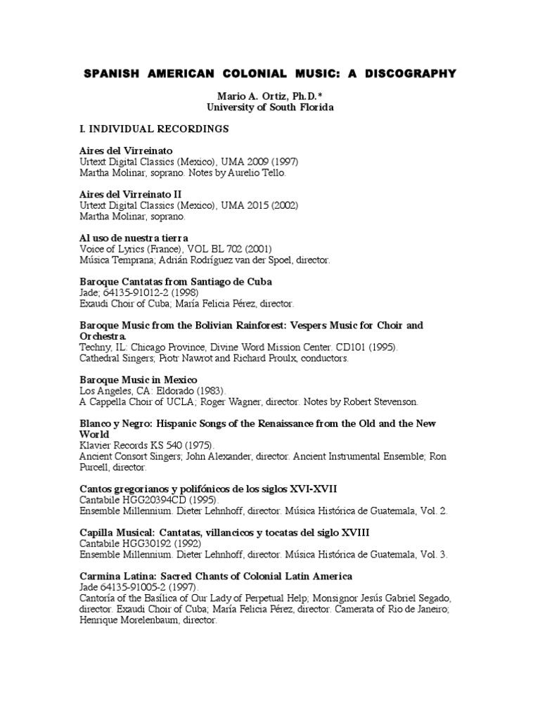 Colonial Music in Mexico: A Discography | PDF | Performing Arts ...