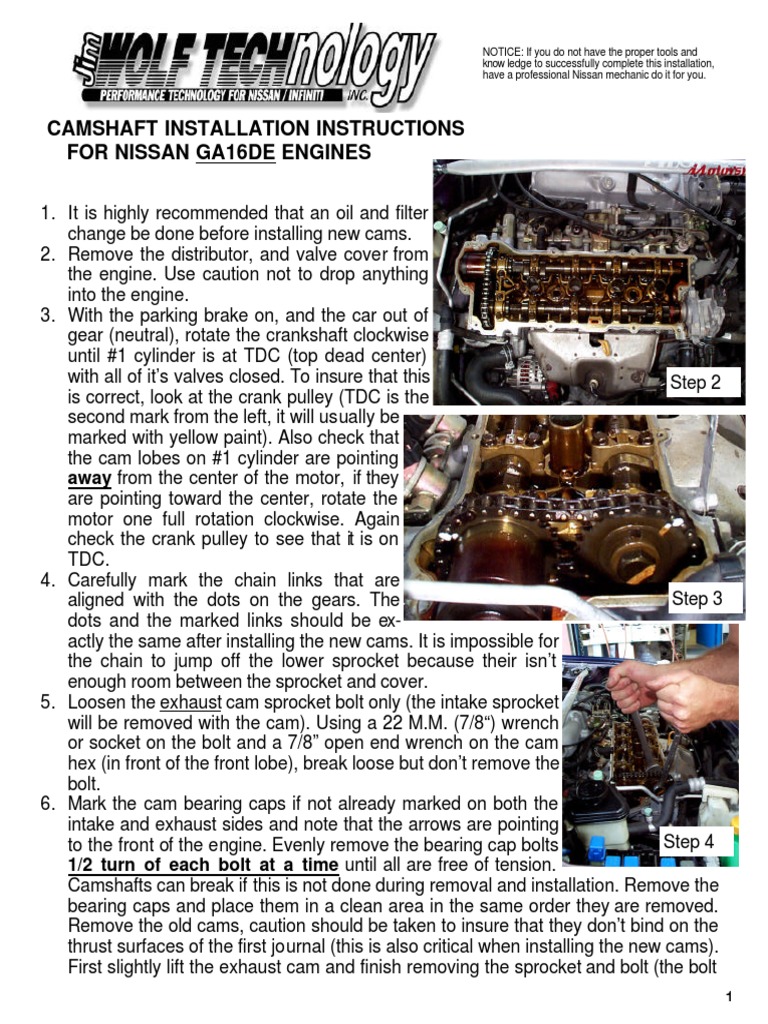 Camshaft Installation Instructions for Nissan GA16DE Engines PDF Vehicle Parts