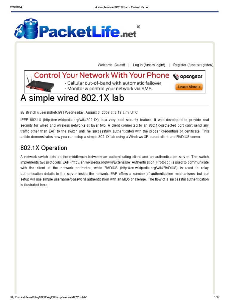 Simple Wired 802.1X Lab Setup Guide | PDF | Radius | Internet Architecture