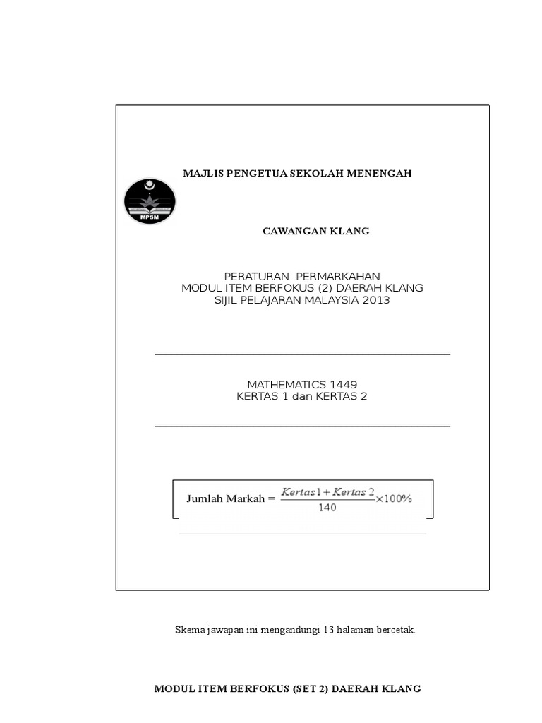 Skema Jawapan Matematik SPM MIBF 2013 (Set 2)  Analytic 