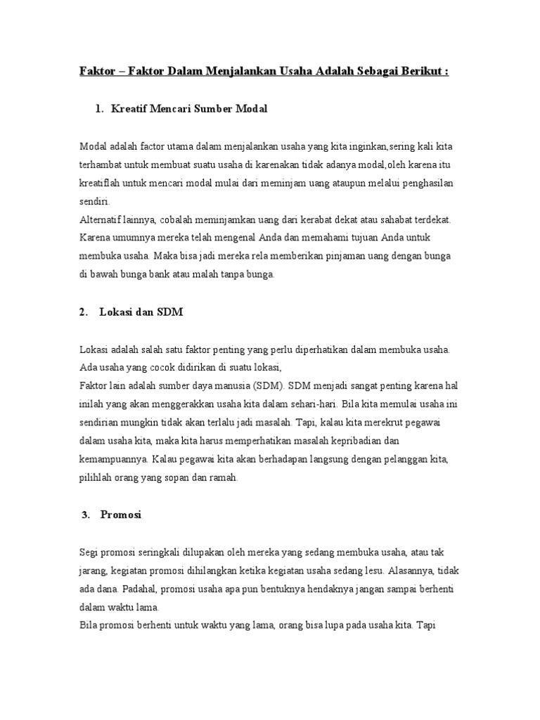 Faktor Faktor Dalam Menjalankan Usaha Adalah