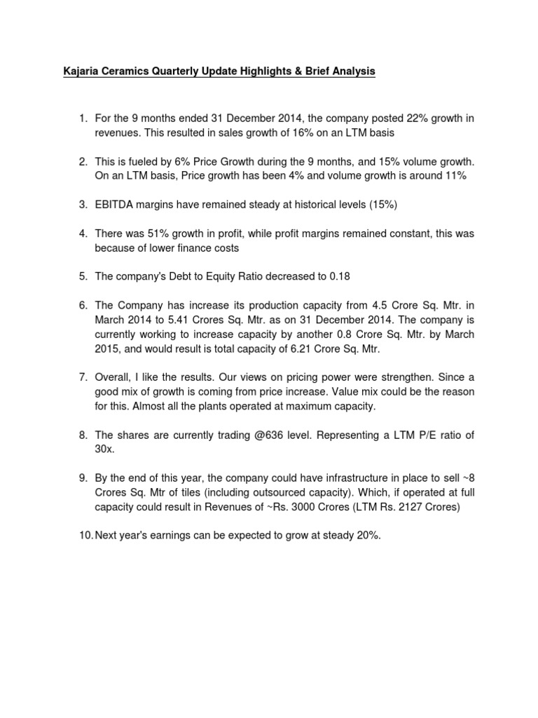 Kajaria Ceramics Q3 FY15 Update PDF