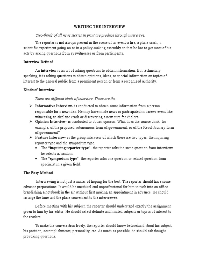 Writing The Interview | Interview | Journalism